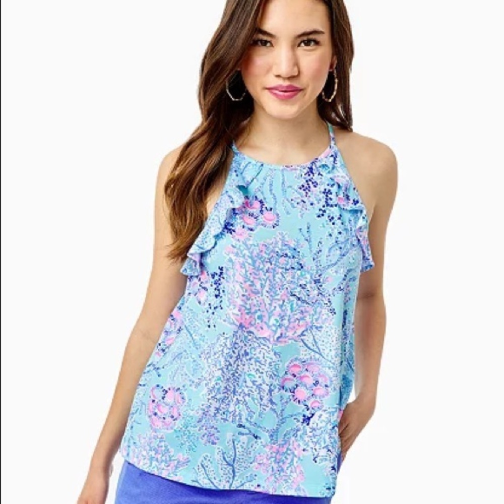 Lilly Pulitzer Billie Top.  Color - blue Ibiza.  Size medium.  NWT